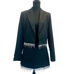 Rachel Zoe black Diamanté crystal rhinestone trim blazer mini skirt set 8/M NWT